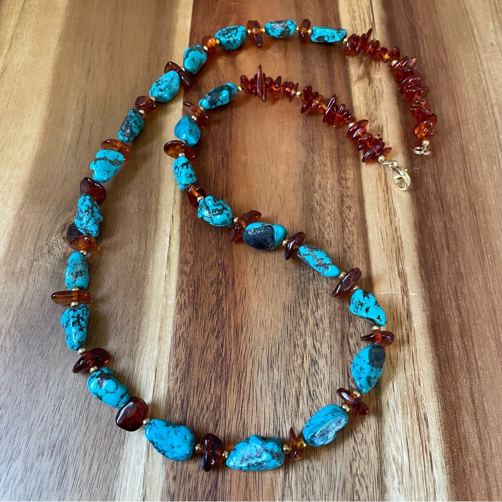 Lee Sands 28” Amber and‎ Turquoise Necklace